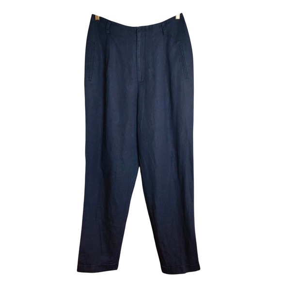 Ellen Tracy Pants - Vintage 90s 100% Linen Trousers High Waisted Balloon Navy Pleated 10 Minimalist